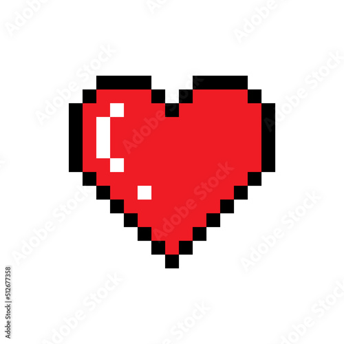 Pixel heart vector icon. Game pixel cartoon red love arcade symbol illustration, heart design