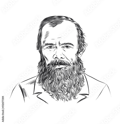 Vector illustration of the Russian writer Fyodor Dostoevsky in realistic technique