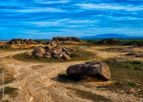 landscape with rocks, water  and mountains