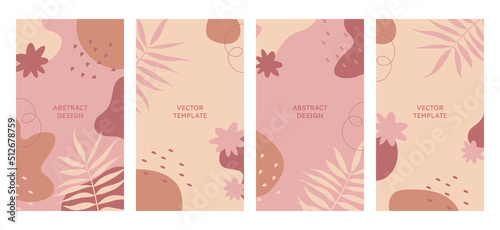 A set of creative story templates with space for copying text. Modern vector illustrations, hand-drawn organic shapes and textures. Abstract design for prints, banners, brochures, social media posts.