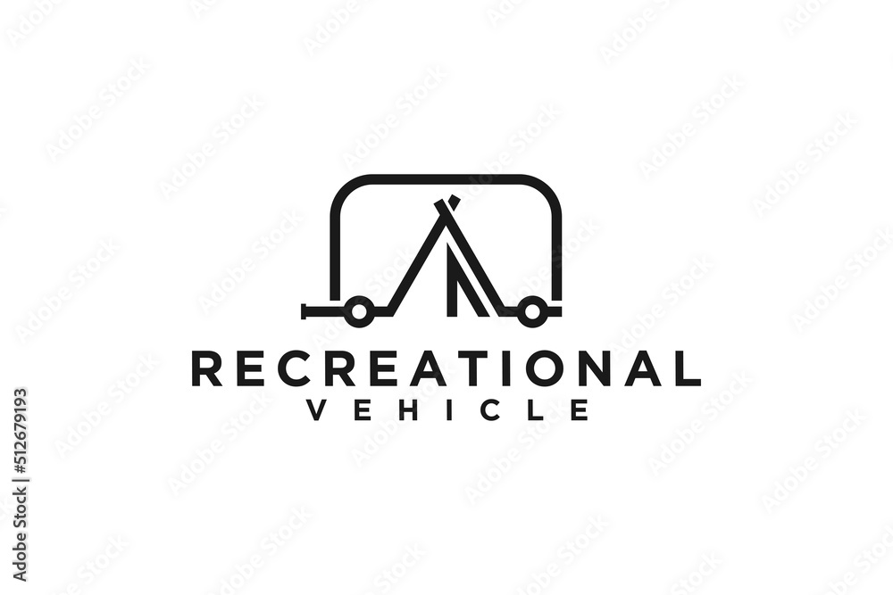 RV with tent logo design minimalist line style, recreational vehicle campfire campsite caravan vacation modern icon RV with tent logo design minimalist line style, recreational vehicle campfire campsite caravan vacation modern icon