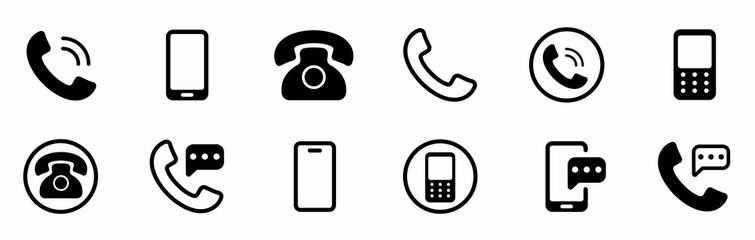 Phone icon set. Chat bubble icon. Telephone call sign. Contact icon phone mobile call. Contact us. Contact us symbol. Cell phone pictogram. Vector illustration