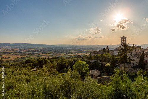 Panorama of Assisi village and Perugia countryside, Umbria, Italy, Europe photo