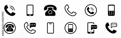 Phone icon set. Chat bubble icon. Telephone call sign. Contact icon phone mobile call. Contact us. Contact us symbol. Cell phone pictogram. Vector illustration photo