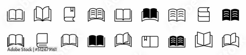 Book icons set. Book opened at center icon. Open book sign and symbol. Simple book symbol. Vector illustration