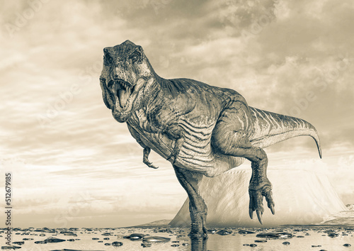 tyrannosaurus rex is walking on ice land © DM7