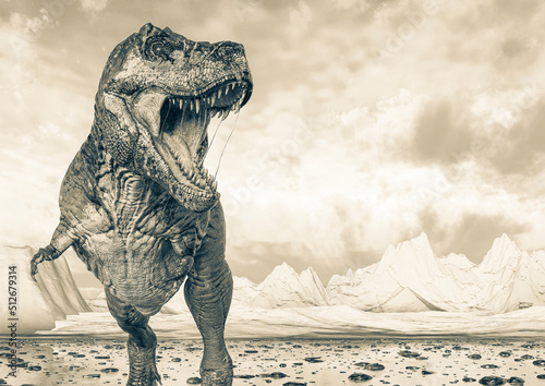 tyrannosaurus rex is looking for food on ice land © DM7