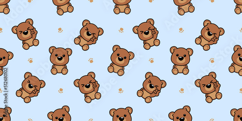 Cute brown bear cartoon seamless pattern, vector illustration