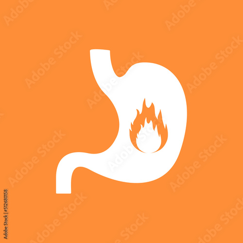 Acid stomach burn gastritis icon. GERD acidity stomach reflux heartburn ache photo