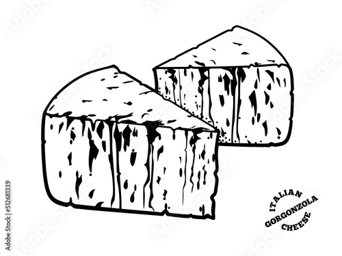 Italian soft blue cheese gorgonzola. Doodle style illustration.
