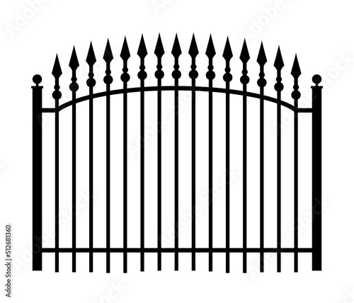 Iron metal spearhead fence gate realistic security steel background. Metal fence icon