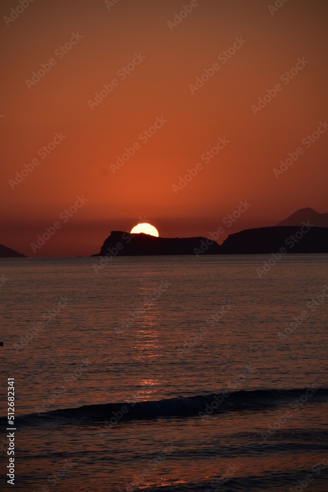 Beautiful sunset from Arillas beach in Corfu,Greece