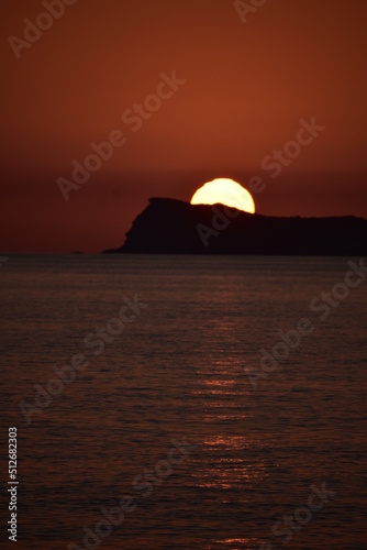 Beautiful sunset from Arillas beach in Corfu Greece