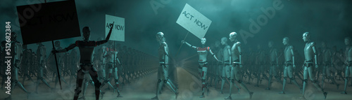 Obraz na plátně workers revolution concept starring robots in a demonstration
