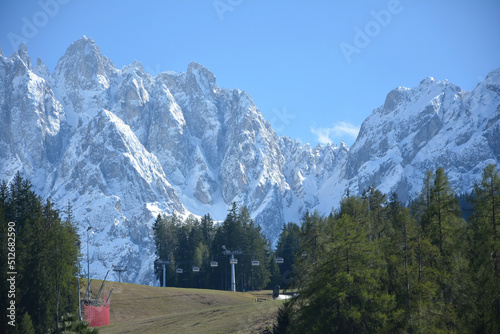 Alpine landscape in Innichen, South Tirol, with snow-capped mountains