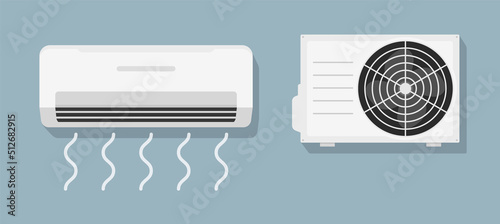 Air flow condition cool background. Air conditioner vent heat flat vector icon photo
