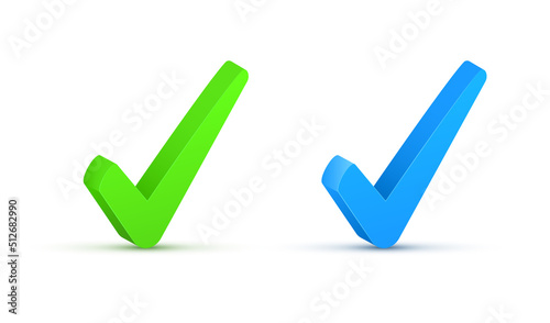 3d checkmark tick icon. Checklist success button correct agree app 3d blue green icon