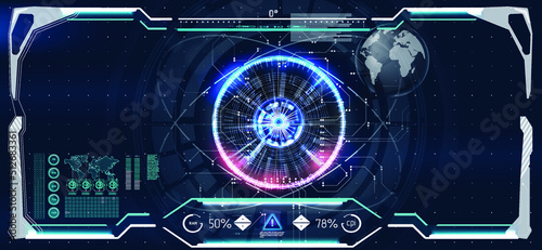 Futuristic Vector HUD Interface Screen Design. Digital callouts titles. HUD UI GUI futuristic user interface screen elements set. High tech screen for video game. Sci-fi concept design.	

