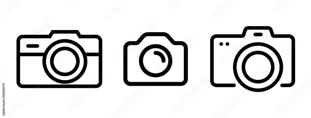 Camera line icon stroke vector photo outline logo. Photography pictogram camera web symbol