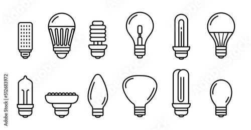 Light bulb line icon lamp. Led lightbulb energy electric economy light icon photo