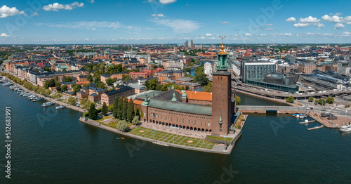 Aerial panoramic view of the old Town, Gamla Stan, in Stockholm. Beautiful Sweden during summer time. © Aerial Film Studio