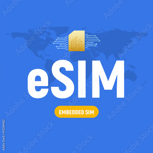 Esim technology digital card microchip phone gsm mobile vector concept. Esim technology