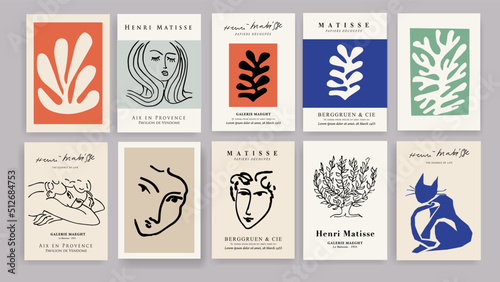 Matisse Abstract Art Set, Aesthetic Modern Art, Boho Decor, Minimalist Art, Illustration, Vector, Poster, Postcard. Collection for decoration. Vector all isolated. Set of abstract trendy creative art.