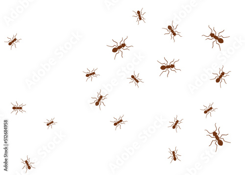 Ant vector trail marching illustration. Ant bug pest control background teamwork