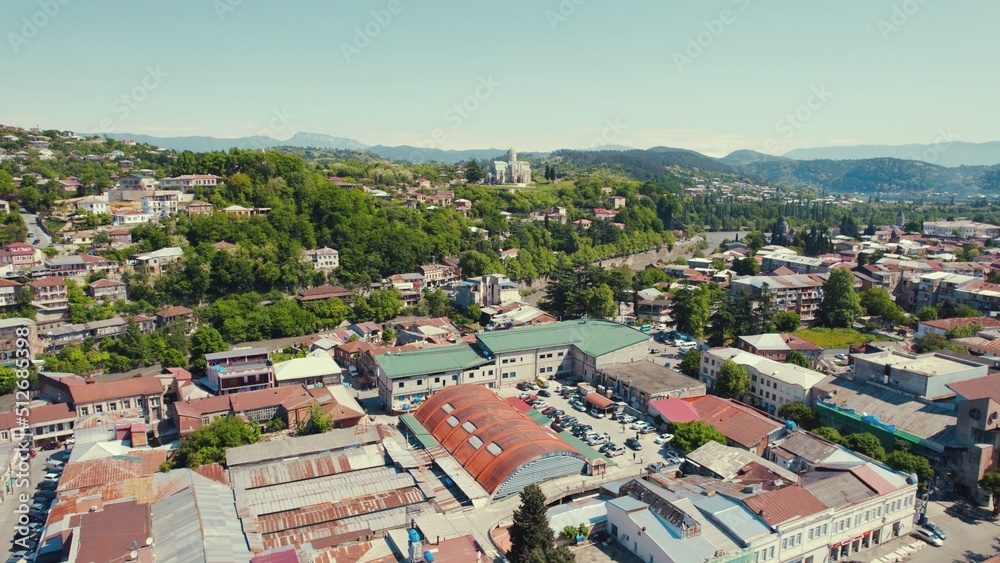 Fototapeta premium scenic drone shot of ancient Georgian town Kutaisi, Georgia. High quality photo