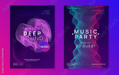 Neon dj party flyer. Electro dance music. Techno trance. Electronic sound event. Club fest poster.