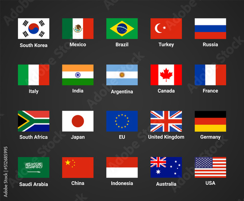Free Download Vector G20 country flag Mexico, USA, Canada. G20 flag set icon - GFXLoad