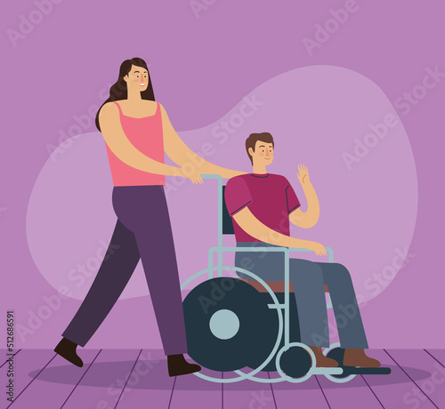 girl helping disabled man