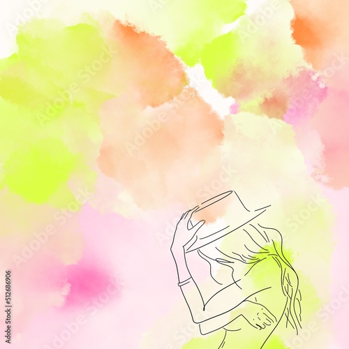 Young woman one line drawing style. Minimalistic background. Fashion wallpaper	
