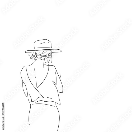Young woman one line drawing style. Minimalistic background. Fashion wallpaper