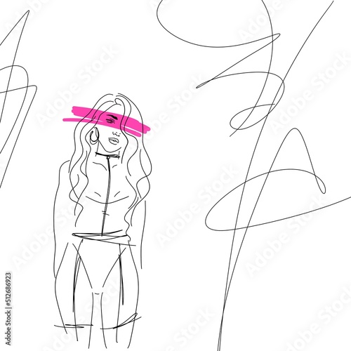 Young woman one line drawing style. Minimalistic background. Fashion wallpaper	