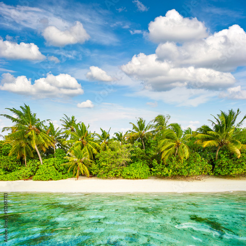 Summer vacation Sand Beach Palm Trees blue sky landscape © LiliGraphie