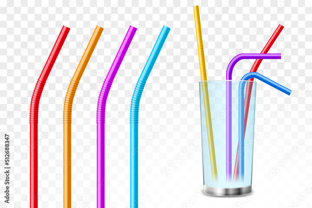 Vecteur Stock Straw pipe plastic tube vector illustration. Glass cup on  transparent pipe paper bamboo organic straw stripe eco mockup | Adobe Stock