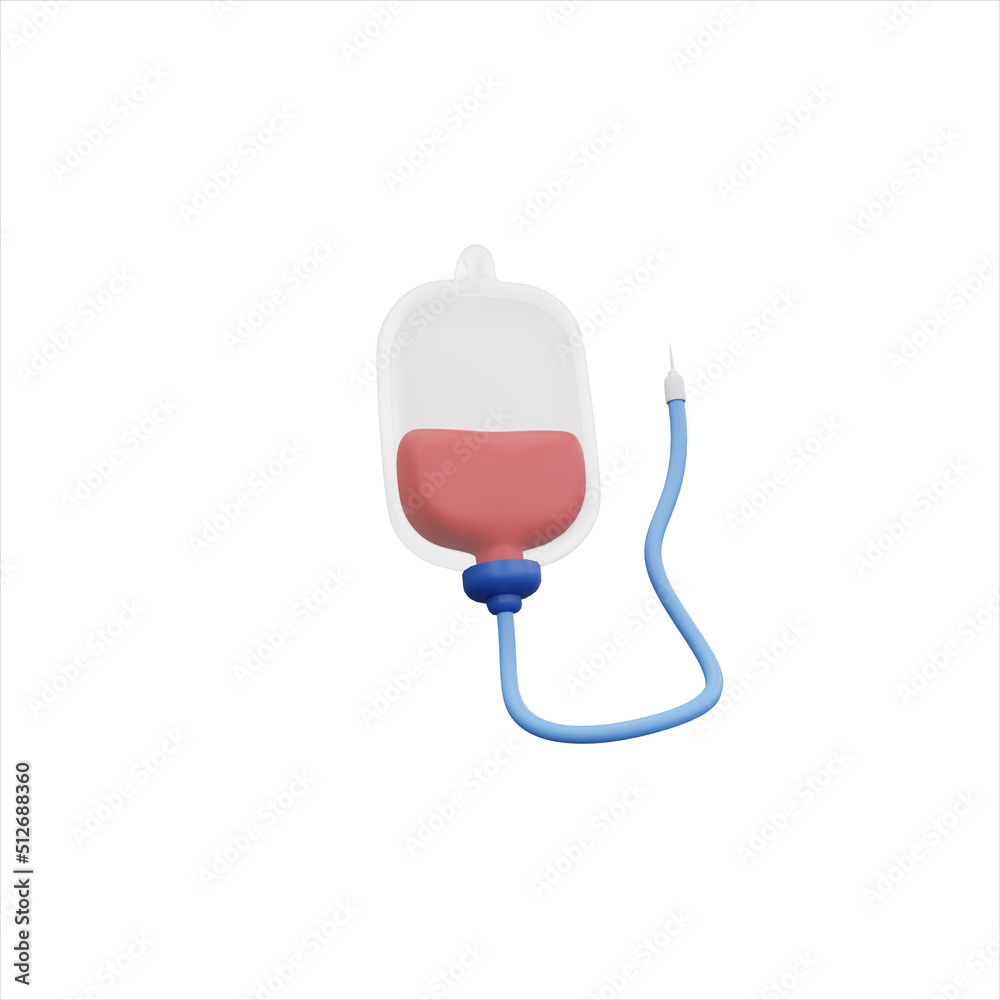 Donate blood. 3D icon Bag with blood isolated white background.