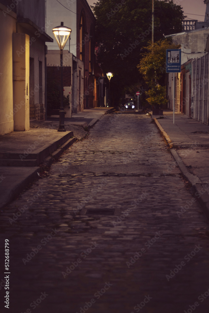 In the light,Poor lighting in the narrow streets at night