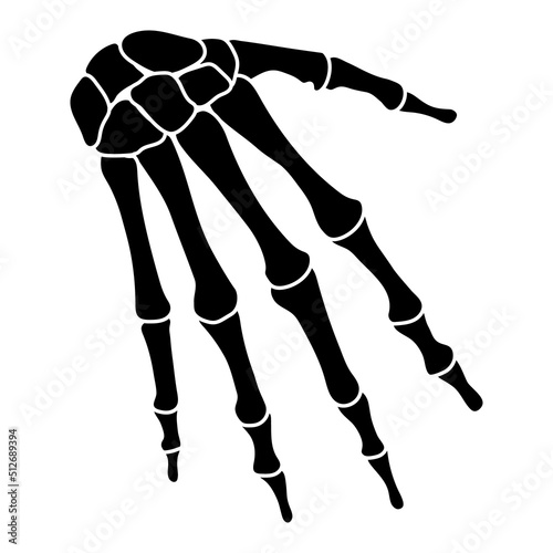 Skeleton hands Human silhouette body bones - carpals, wrist, metacarpals, phalanges, front Anterior ventral view flat black color concept Vector illustration of anatomy isolated on white background
