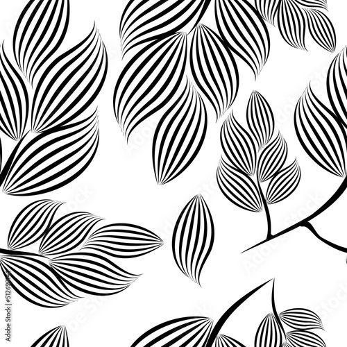 Seamless pattern graphic leaves from lines. Vector illustration. Free hand drawn trellis.