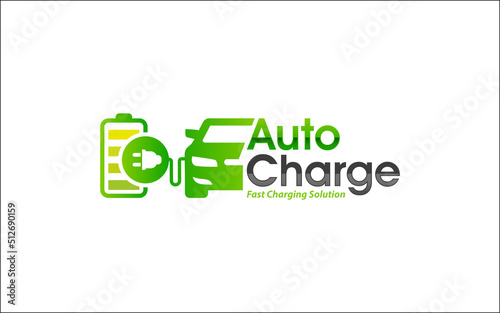 Illustration of innovation for auto fast charging solution logo design template