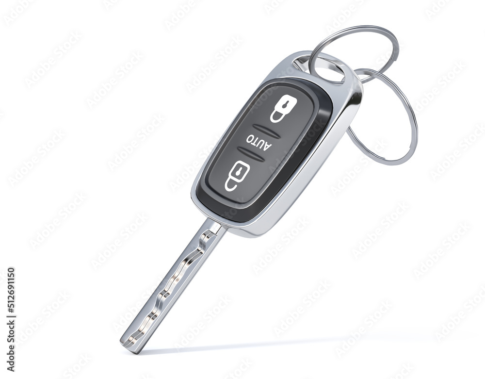 Car keys with car on a white background. 3d illustration Car keys with car on a white background. 3d illustration