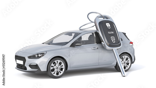 Car keys with car on a white background. 3d illustration
