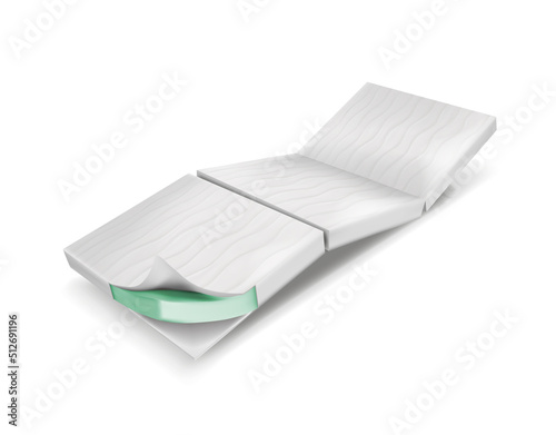 Mattress single isolated on white background, structure comfortable orthopedic mattress