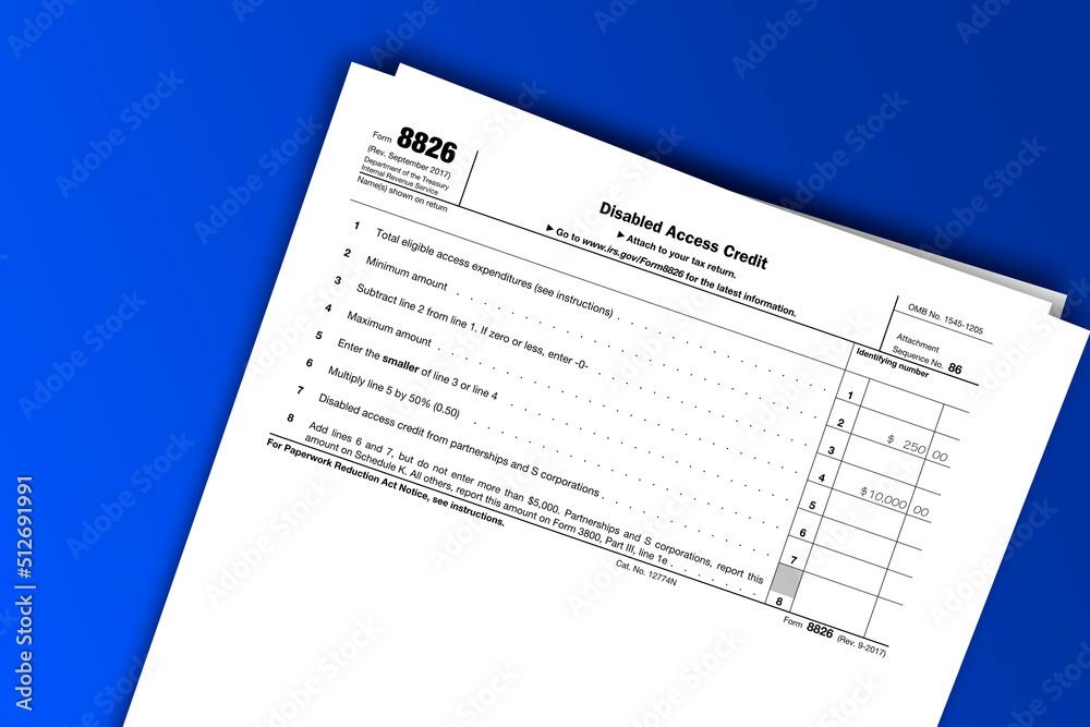 Form 8826 documentation published IRS USA 09.16.2017. American tax document on colored Form 8826 documentation published IRS USA 09.16.2017. American tax document on colored