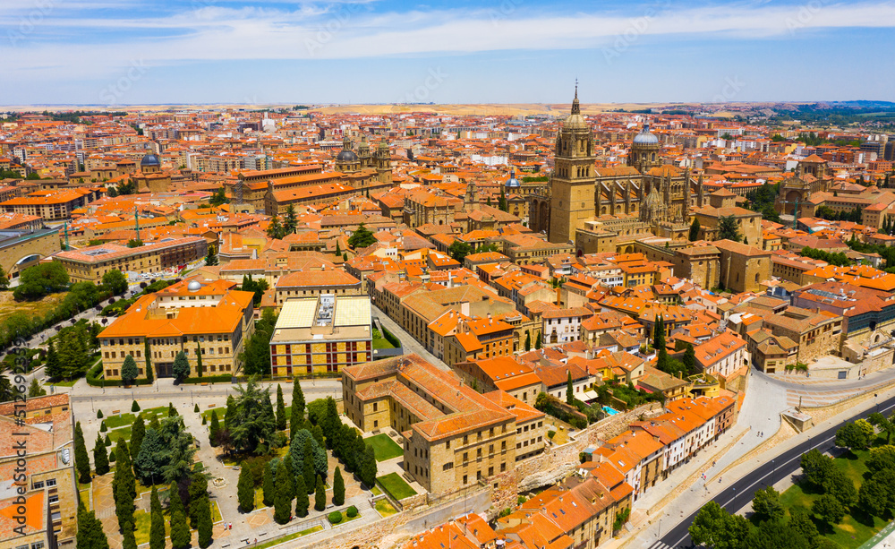 Panoramic top view of historical center of Salamanca city, Spain