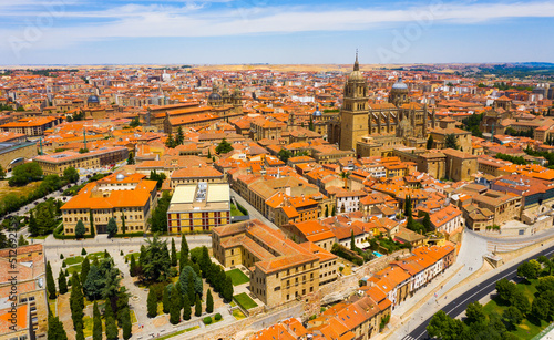 Panoramic top view of historical center of Salamanca city, Spain