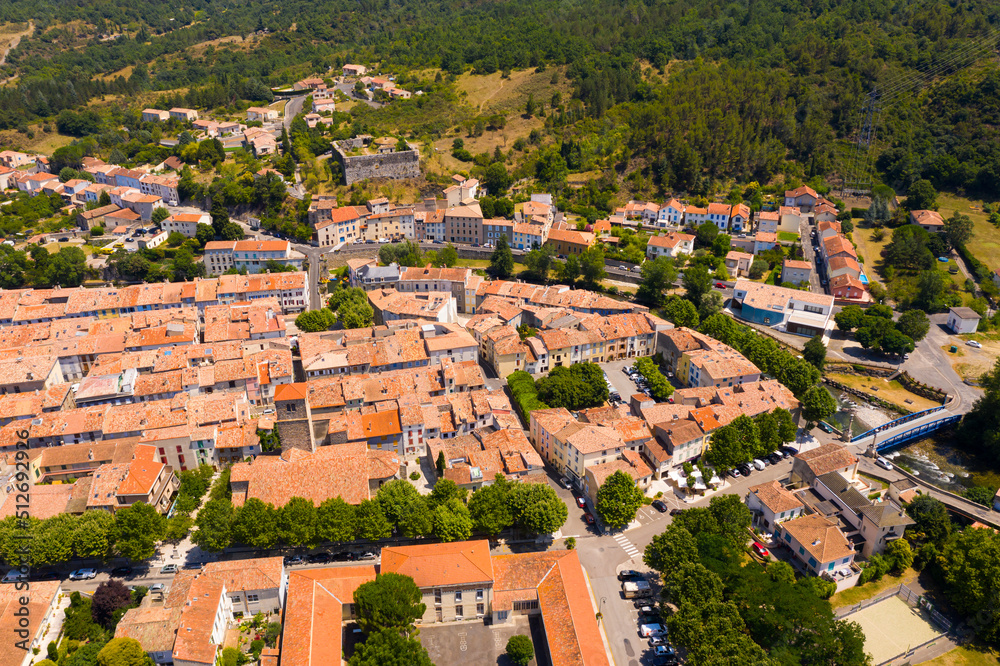 Panoramic view from above on the city Quillan. France