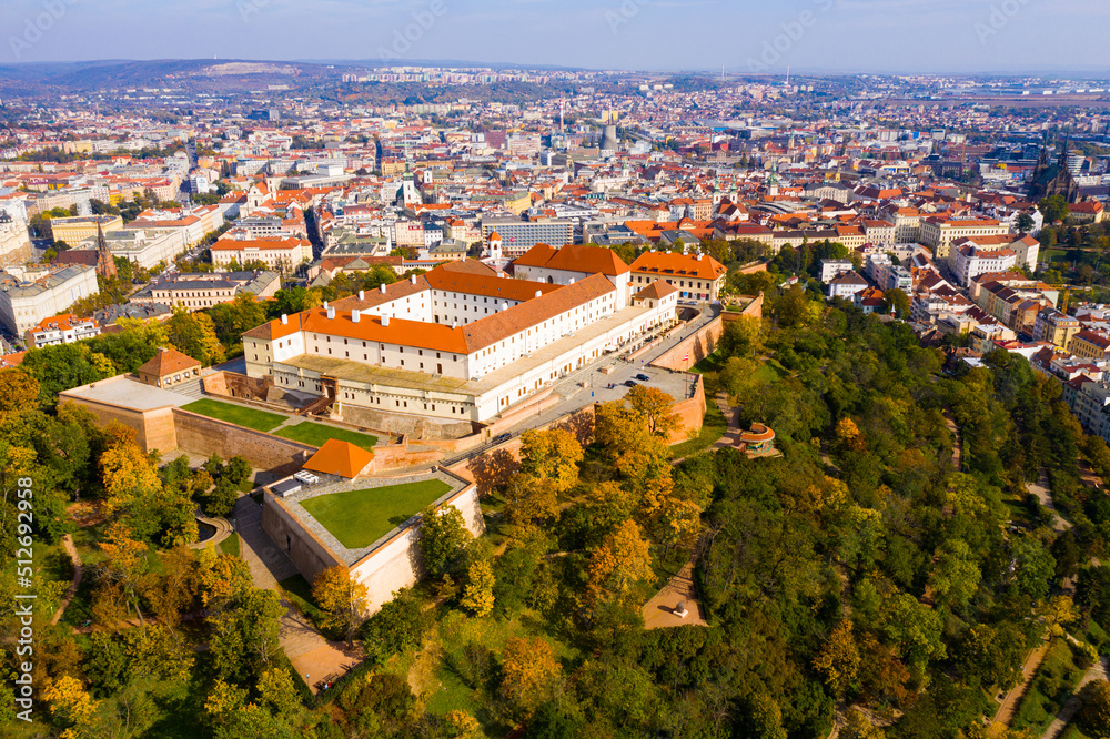 Aerial view of picturesque Spilberk Castle in Czech Brno, Moravian Region